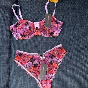 Savage X Fenty Floral Lace Bra & Bikini Set in Pink, Red, Purple